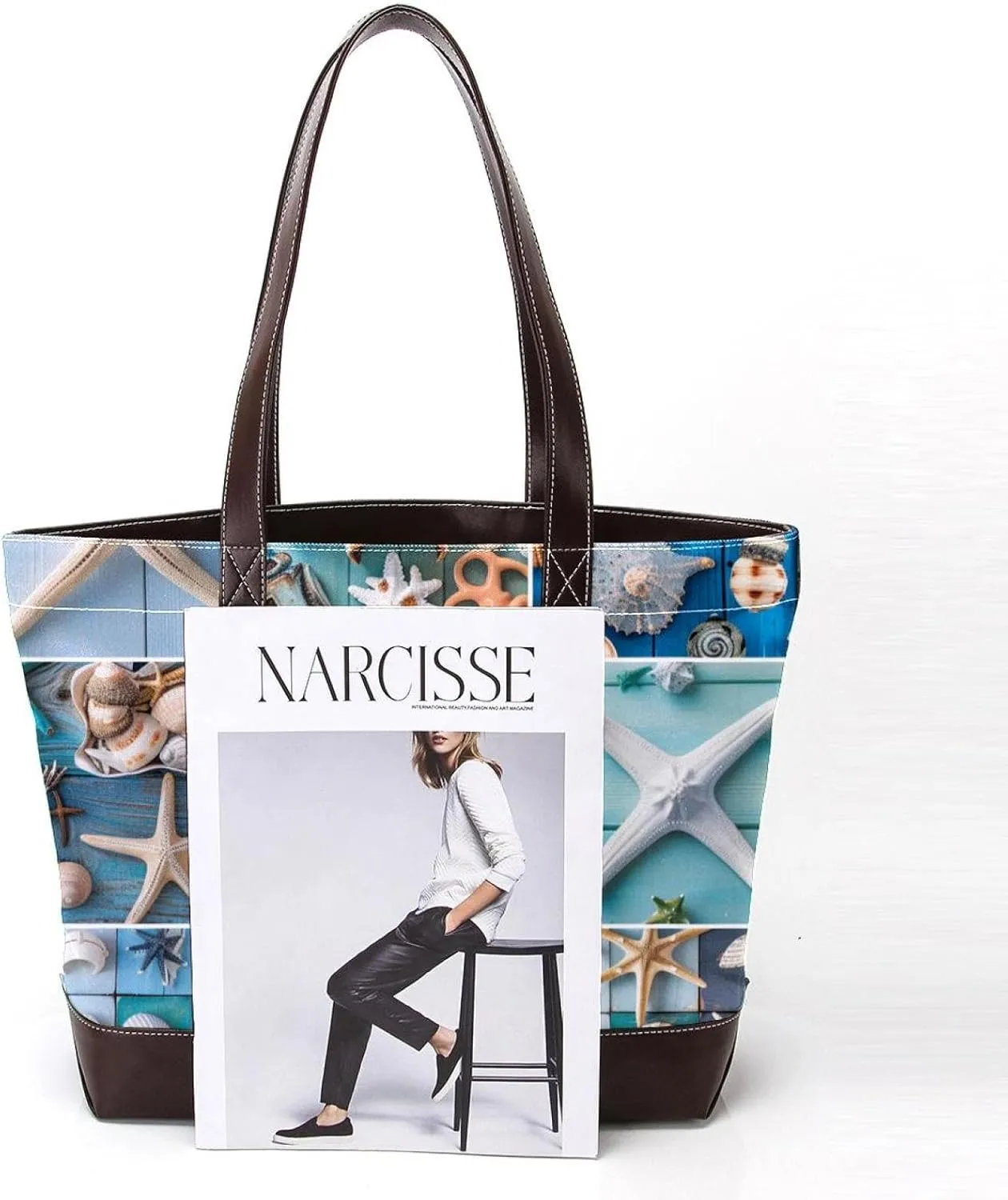 Tote Bag for Women, Large Tote Bags for Women, Tote Bag with Zipper, Summer Nautical Anchor Starfish, Totes for Women