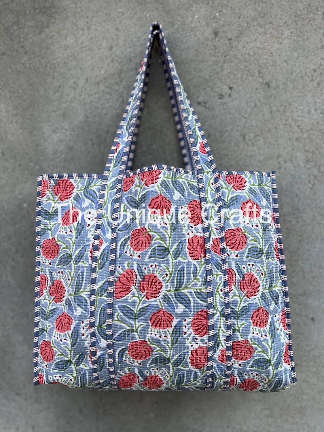 Tote Bag For Women, Shoulder Purse with Inner Pocket, Quilted Cotton Handprinted Reversible Large Multicolor Tote Bag