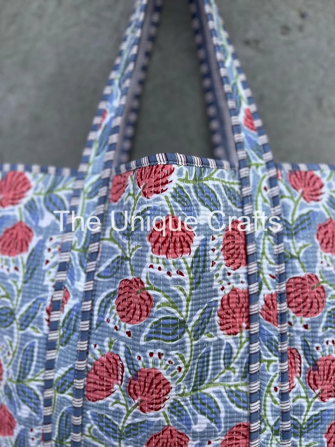 Tote Bag For Women, Shoulder Purse with Inner Pocket, Quilted Cotton Handprinted Reversible Large Multicolor Tote Bag