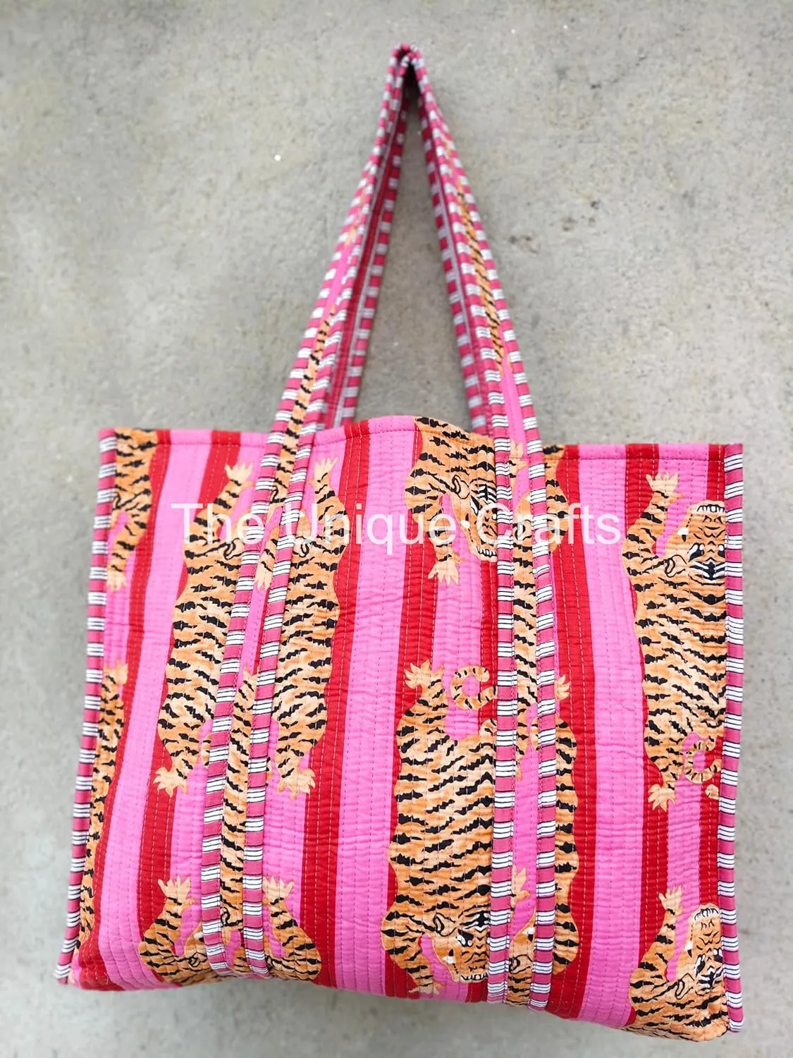 Tote Bag For Women, Shoulder Purse with Inner Pocket, Quilted Cotton Handprinted Reversible Large Multicolor Tote Bag