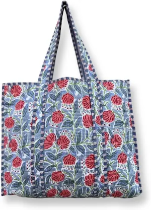 Tote Bag For Women, Shoulder Purse with Inner Pocket, Quilted Cotton Handprinted Reversible Large Multicolor Tote Bag