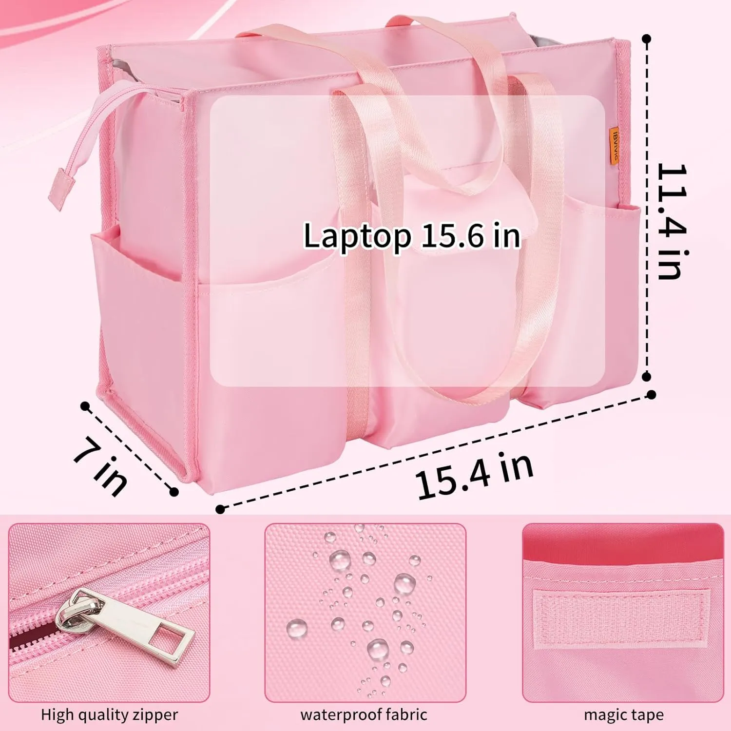 Tote Bag for Women Utility Travel Tote Bags With 8 Exterior & 7 Interior Pockets Zip Top Tote for Teacher Work