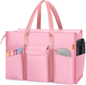 Tote Bag for Women Utility Travel Tote Bags With 8 Exterior & 7 Interior Pockets Zip Top Tote for Teacher Work