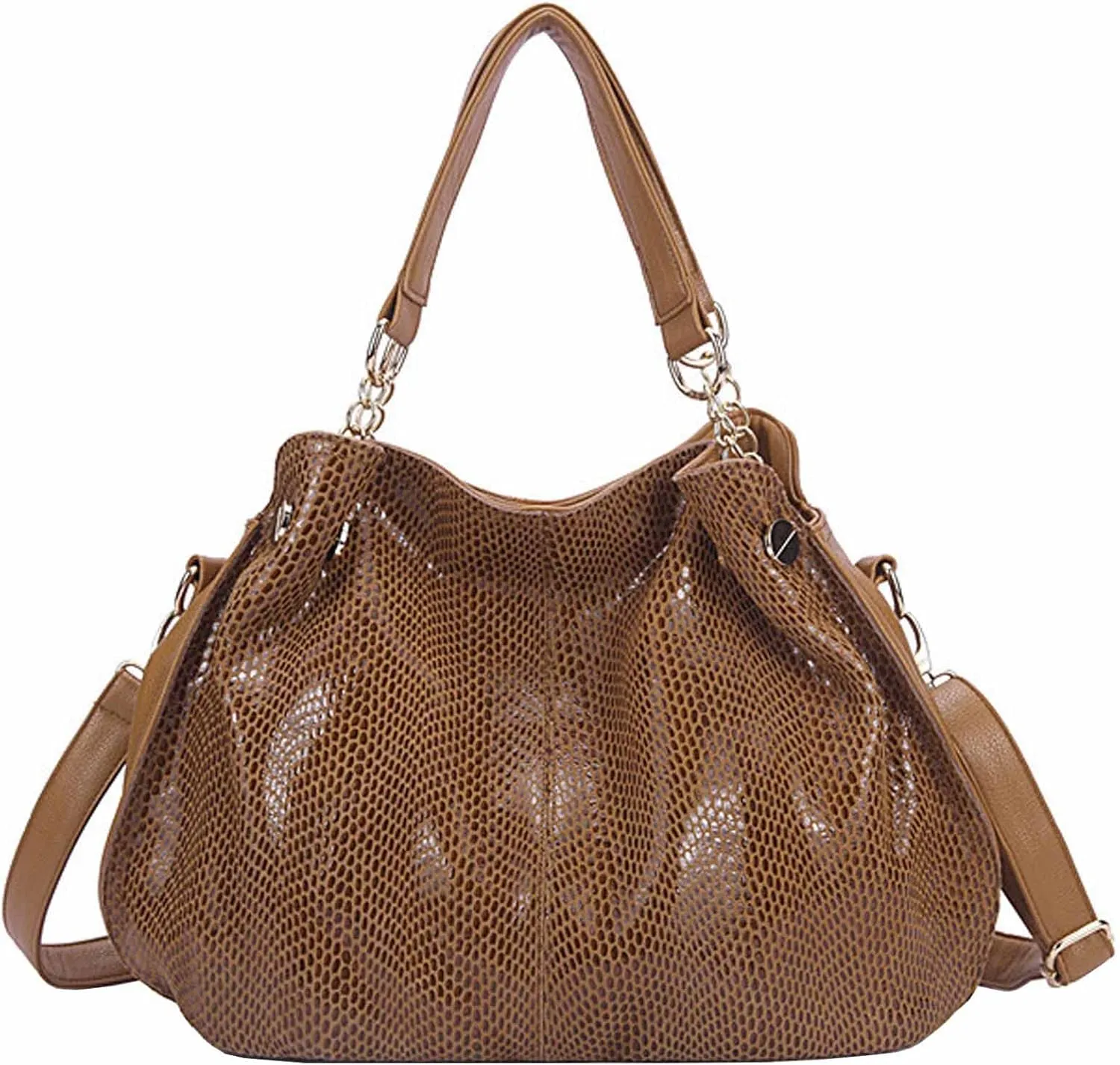 Tote Bag Satchel for Women PU Leather Top-handle Shoulder Bags Snake Pattern Handbag Purse Brown