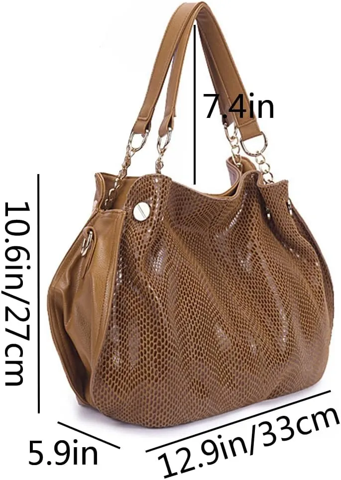 Tote Bag Satchel for Women PU Leather Top-handle Shoulder Bags Snake Pattern Handbag Purse