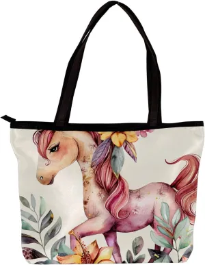 Tote Bags for Women,Womens Handbags,Small Tote Bag,Colored Flower Bush Unicorn