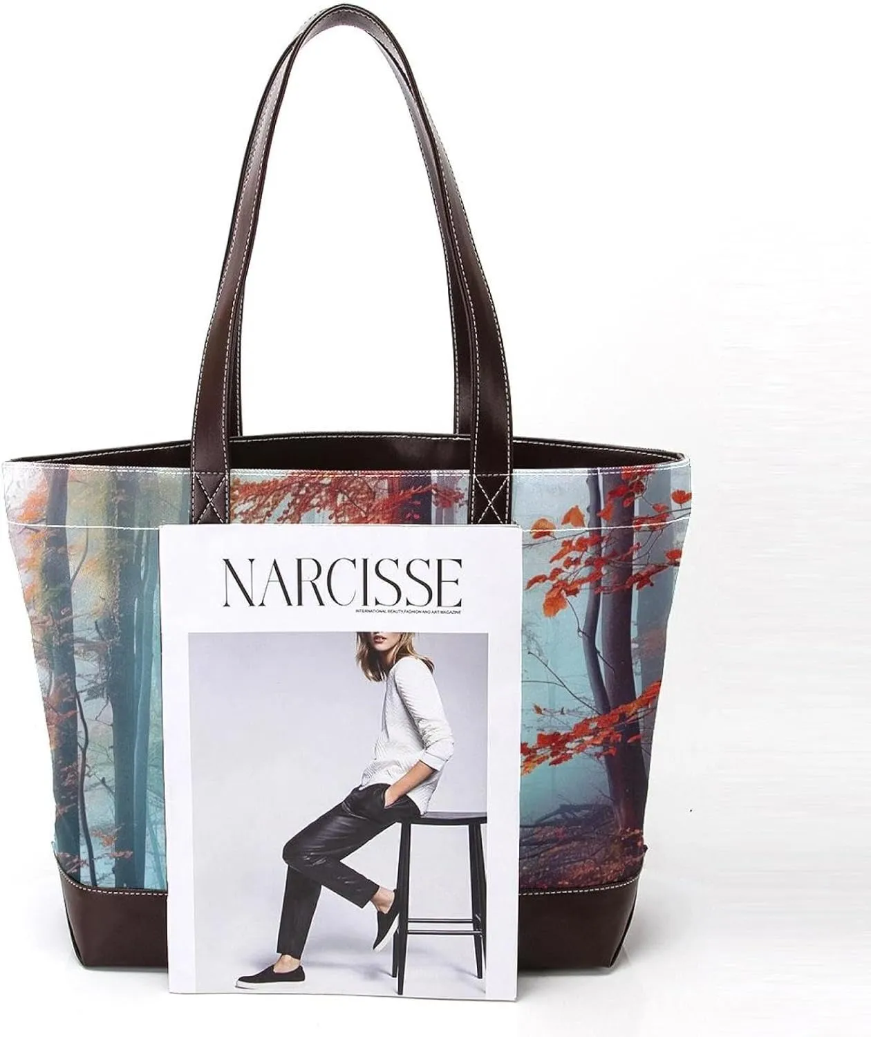 Tote Bags, Large Tote Bags for Women, Tote Bag with Zipper, Landscape Autumn Forest Path, Tote Bags Women