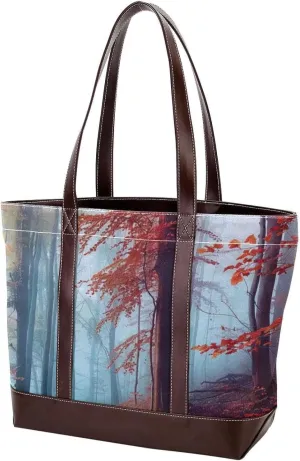 Tote Bags, Large Tote Bags for Women, Tote Bag with Zipper, Landscape Autumn Forest Path, Tote Bags Women
