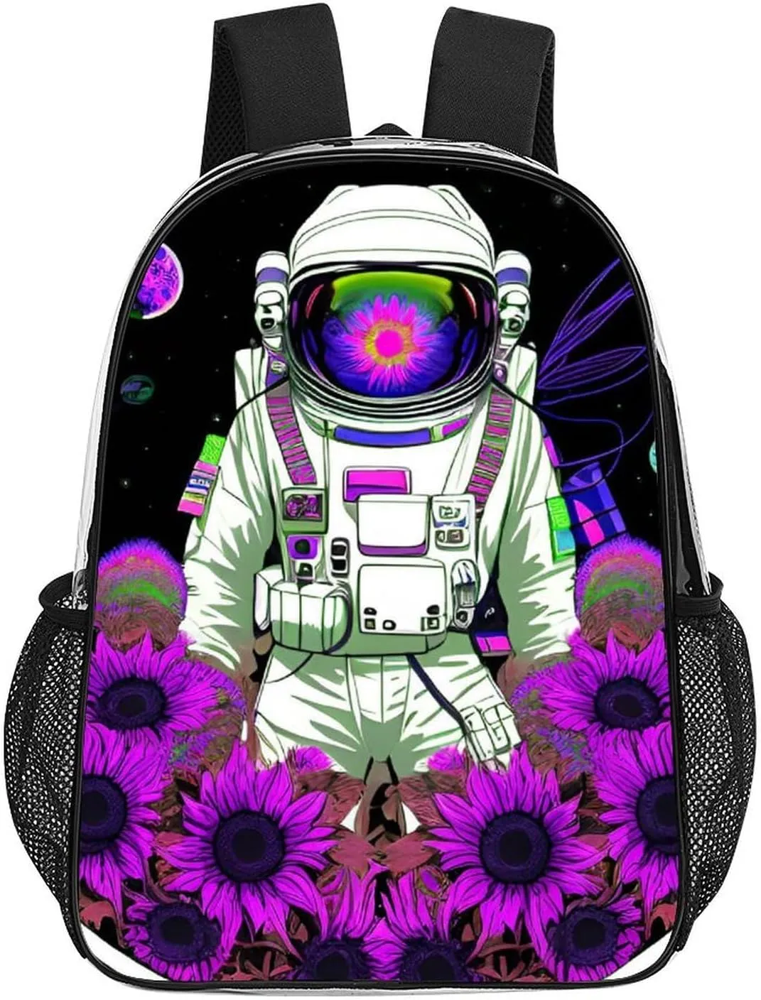 Transparent Daypack for Hiking Work Running - Big Capacity Anti-Theft Multipurpose Shoulder Bag, Psychedelic Space Astronaut Sunflower Snake Art Travel and Sport Backpack Rucksack
