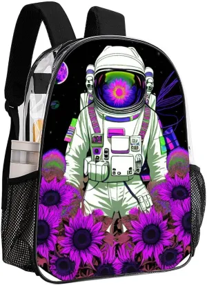 Transparent Daypack for Hiking Work Running - Big Capacity Anti-Theft Multipurpose Shoulder Bag, Psychedelic Space Astronaut Sunflower Snake Art Travel and Sport Backpack Rucksack