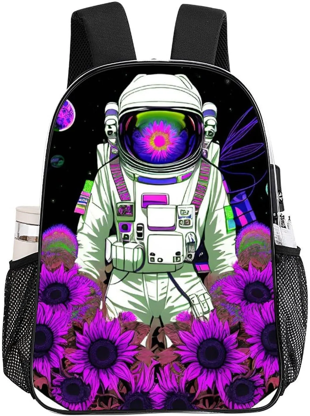 Transparent Daypack for Hiking Work Running - Big Capacity Anti-Theft Multipurpose Shoulder Bag, Psychedelic Space Astronaut Sunflower Snake Art Travel and Sport Backpack Rucksack