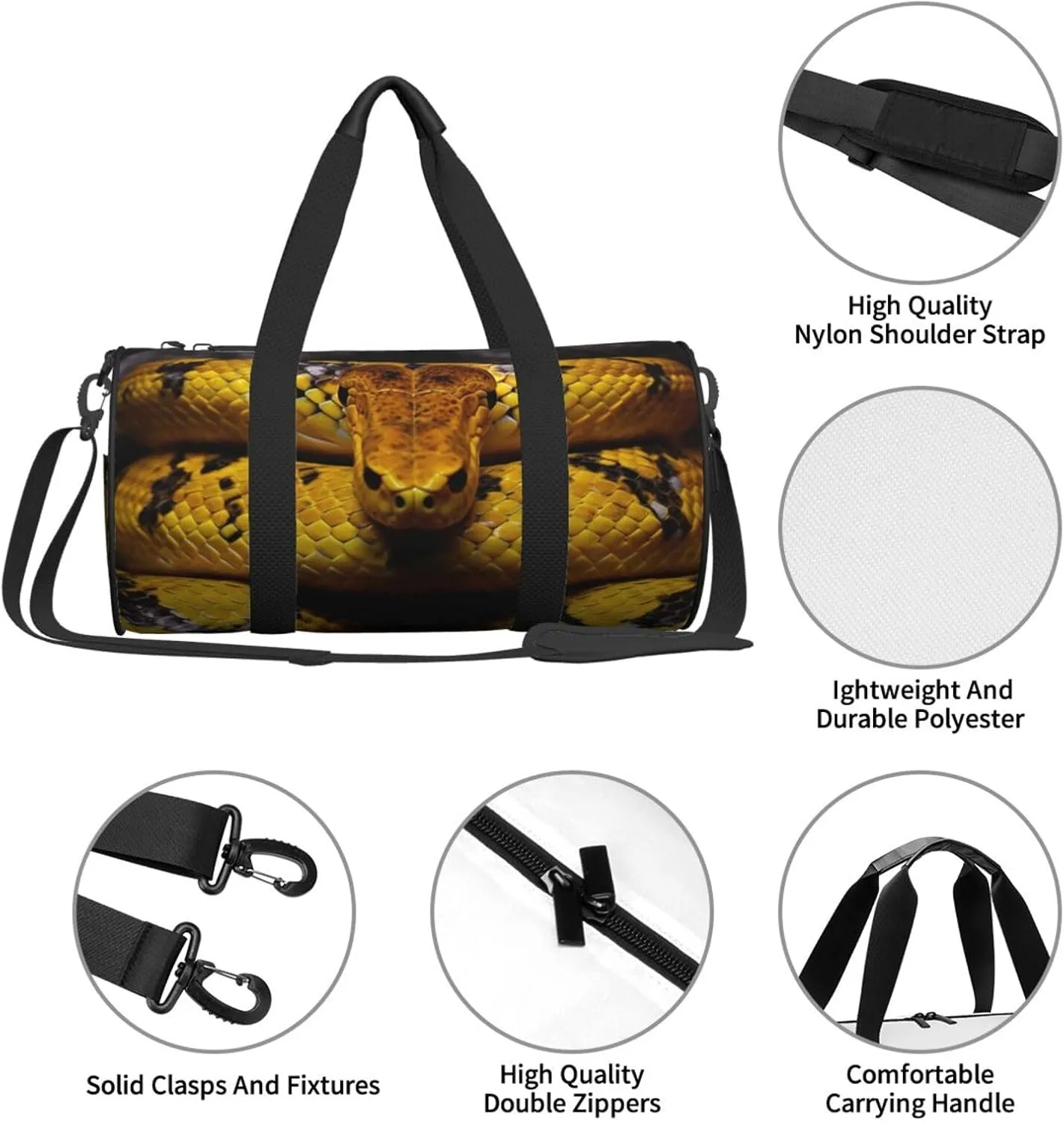 Travel Bag For Women,Yellow Snake Print Personal Item Duffle Bags,Weekend Travel Duffel Tote Bag,Travel Sport Gym Bag For Men,Airplane Travel Essentials For Flying