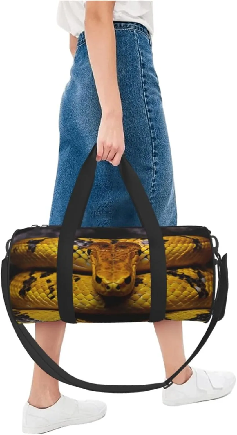 Travel Bag For Women,Yellow Snake Print Personal Item Duffle Bags,Weekend Travel Duffel Tote Bag,Travel Sport Gym Bag For Men,Airplane Travel Essentials For Flying
