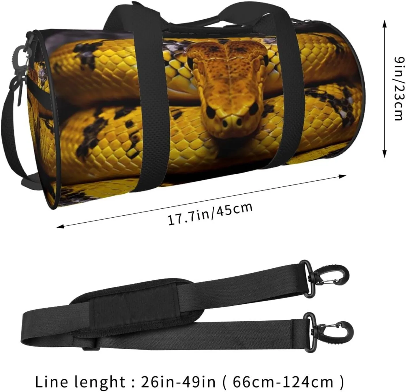 Travel Bag For Women,Yellow Snake Print Personal Item Duffle Bags,Weekend Travel Duffel Tote Bag,Travel Sport Gym Bag For Men,Airplane Travel Essentials For Flying