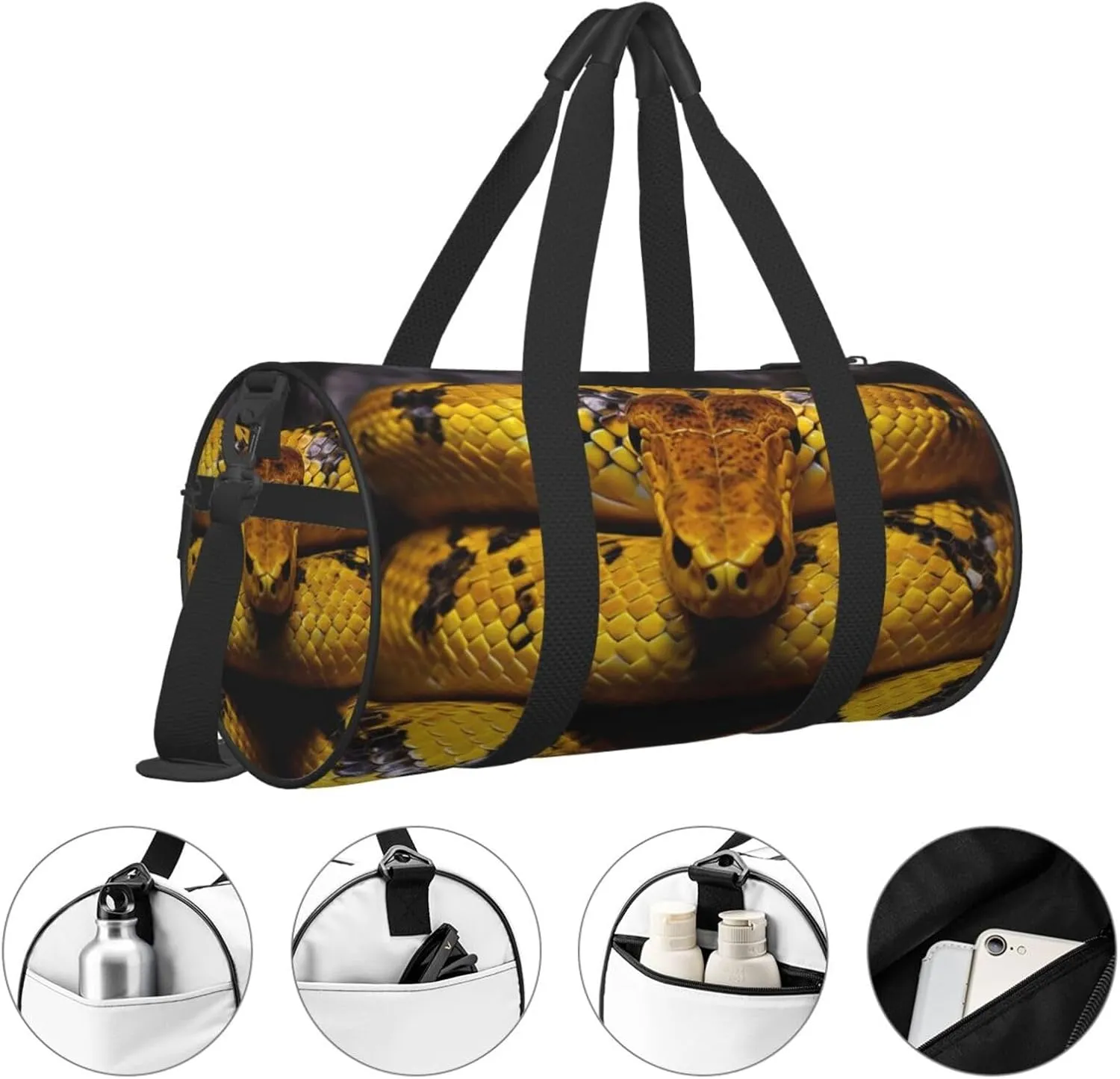 Travel Bag For Women,Yellow Snake Print Personal Item Duffle Bags,Weekend Travel Duffel Tote Bag,Travel Sport Gym Bag For Men,Airplane Travel Essentials For Flying