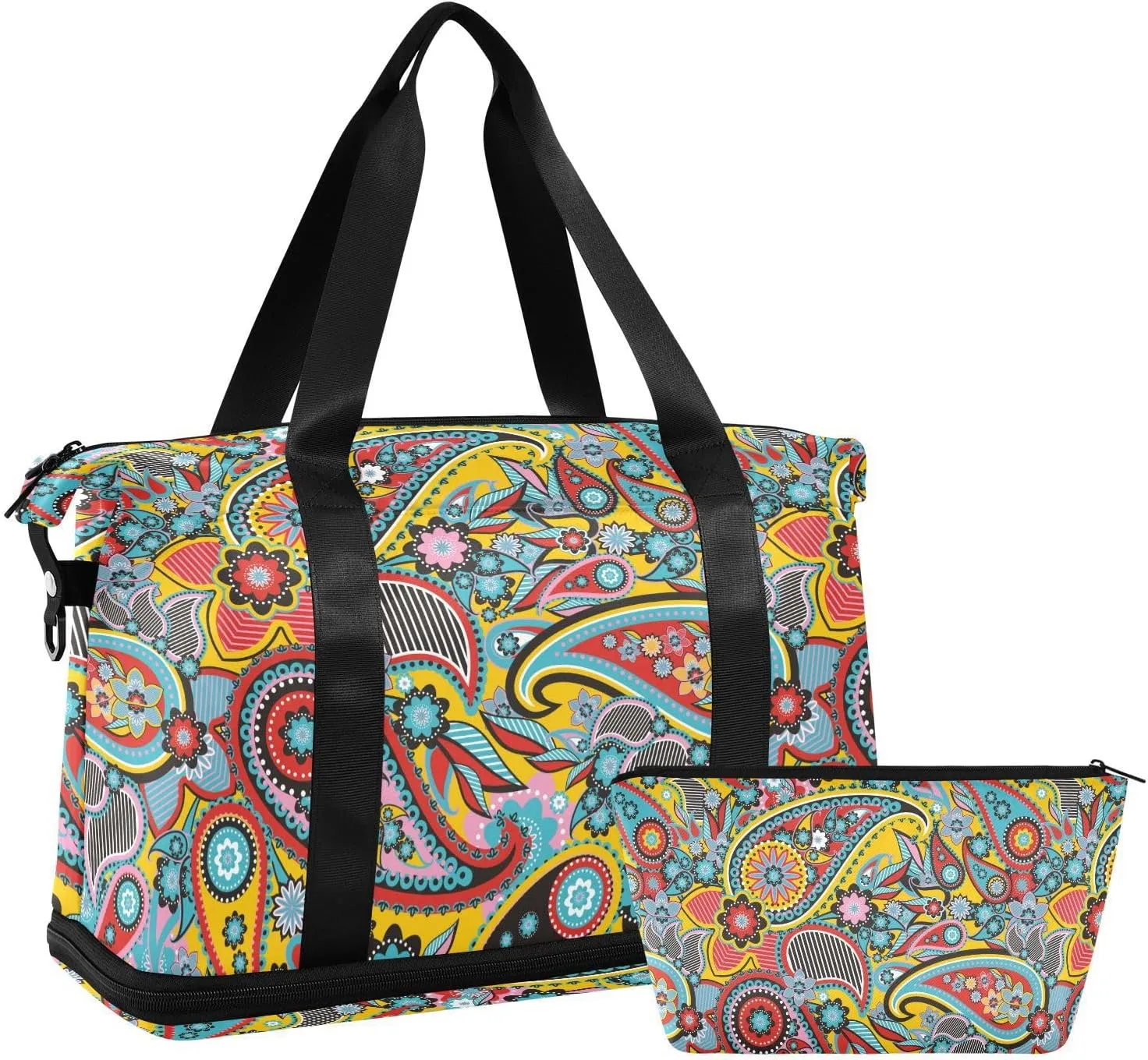 Travel Duffel Bag for Women Men Traditional Asian Elements Paisley Weekender Overnight Bags with Shoe Compartments Gym Duffel Bag with Toiletry Bag for Travel Sport Yoga 17 Inch