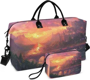 Travel Duffel Bag Large Weekender Overnight Bags for Women Men, Fantasy Road Pattern Gym Bag with Toiletry Bag