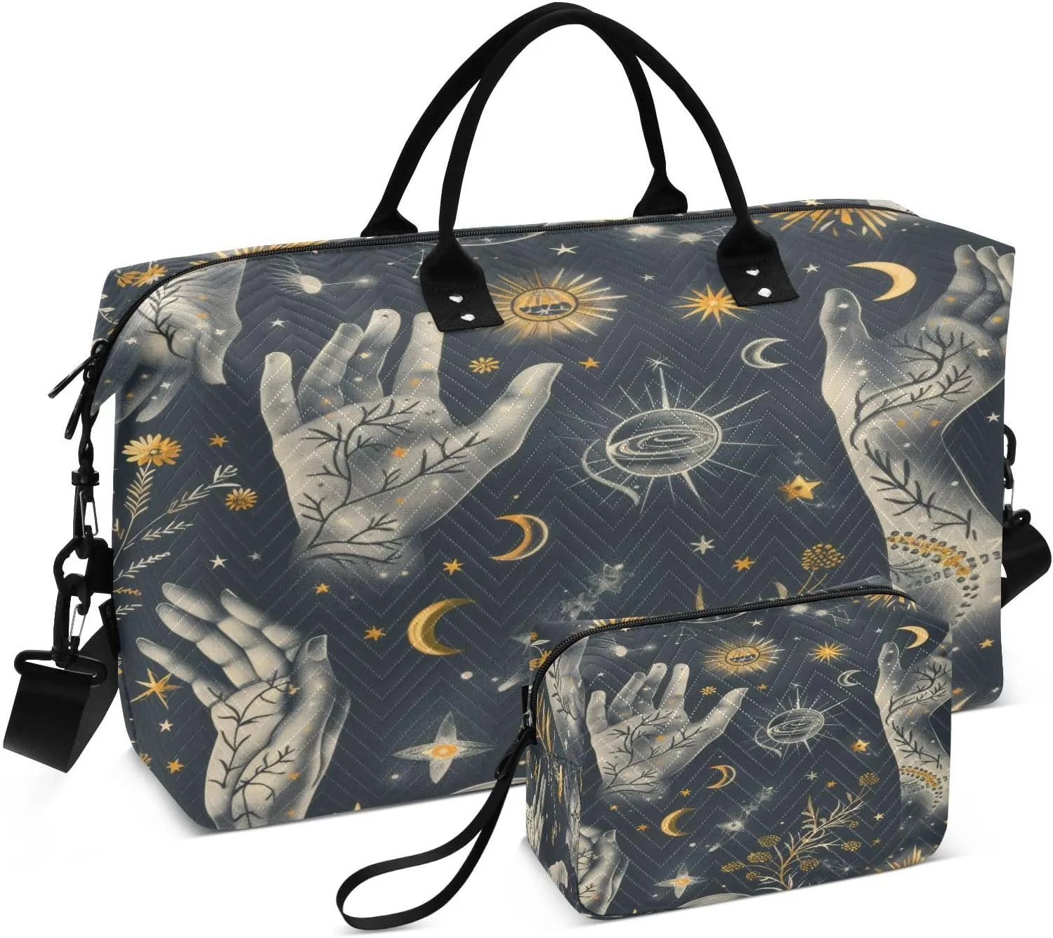 Travel Duffel Bag Large Weekender Overnight Bags for Women Men, Mystical Astrology Pattern Gym Bag with Toiletry Bag