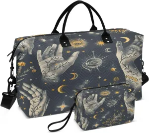 Travel Duffel Bag Large Weekender Overnight Bags for Women Men, Mystical Astrology Pattern Gym Bag with Toiletry Bag