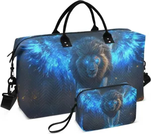 Travel Duffel Bag Lion Wings Blue, Gym Bags with Multiple Interior Pockets for Men Women Toiletry Purse Included 20.5”x 1.9” x 13.8”
