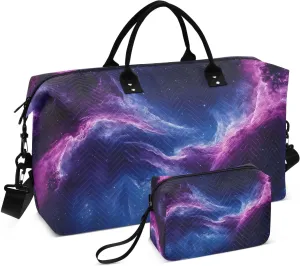 Travel Duffel Bag Nebula Galaxy Purple, Gym Bags with Multiple Interior Pockets for Men Women Toiletry Purse Included 20.5”x 1.9” x 13.8”