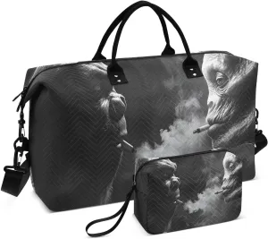 Travel Duffel Bag Sasquatch Alien Black Funny, Gym Bags with Multiple Interior Pockets for Men Women Toiletry Purse Included 20.5”x 1.9” x 13.8”