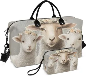 Travel Duffel Bag Sheep Garland Vintage, Gym Bags with Multiple Interior Pockets for Men Women Toiletry Purse Included 20.5”x 1.9” x 13.8”