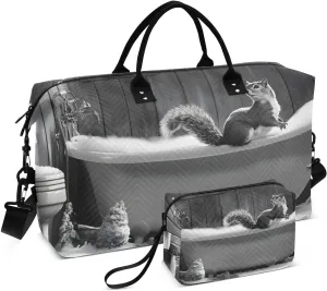 Travel Duffel Bag Squirrel Bathtub White, Gym Bags with Multiple Interior Pockets for Men Women Toiletry Purse Included 20.5”x 1.9” x 13.8”