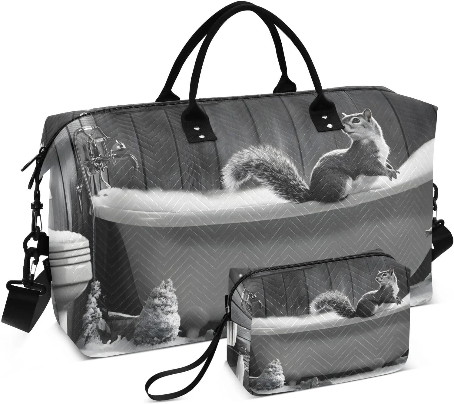 Travel Duffel Bag Squirrel Bathtub White, Gym Bags with Multiple Interior Pockets for Men Women Toiletry Purse Included 20.5”x 1.9” x 13.8”