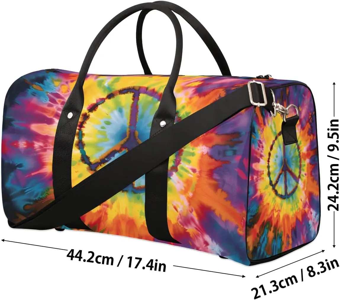 Travel Duffel Bag, Tie-dye Peace Sign Sports Tote Gym Bag Foldable Western Aztec Weekender Bag Carry on Luggage Handle Bag Overnight Shoulder Bag for Women Men,A-744