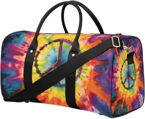 Travel Duffel Bag, Tie-dye Peace Sign Sports Tote Gym Bag Foldable Western Aztec Weekender Bag Carry on Luggage Handle Bag Overnight Shoulder Bag for Women Men,A-744