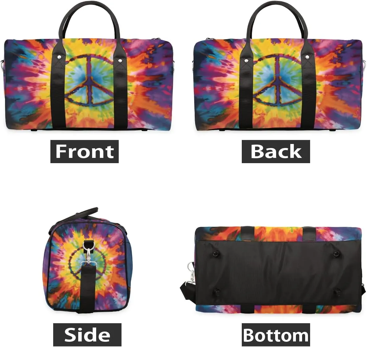 Travel Duffel Bag, Tie-dye Peace Sign Sports Tote Gym Bag Foldable Western Aztec Weekender Bag Carry on Luggage Handle Bag Overnight Shoulder Bag for Women Men,A-744