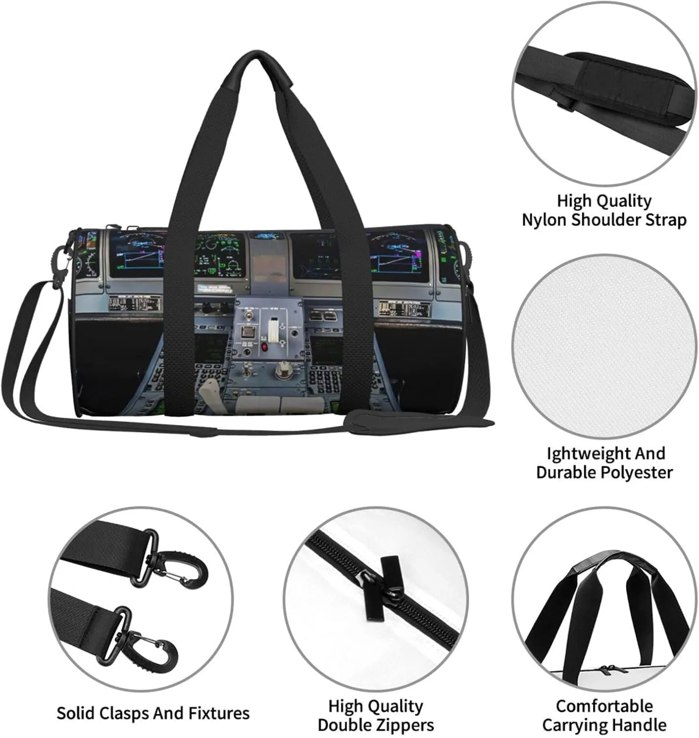 Travel Duffle Bag for Men Women, Airplane Cockpit Duffle Bags for Sport Gym Overnight Luggage