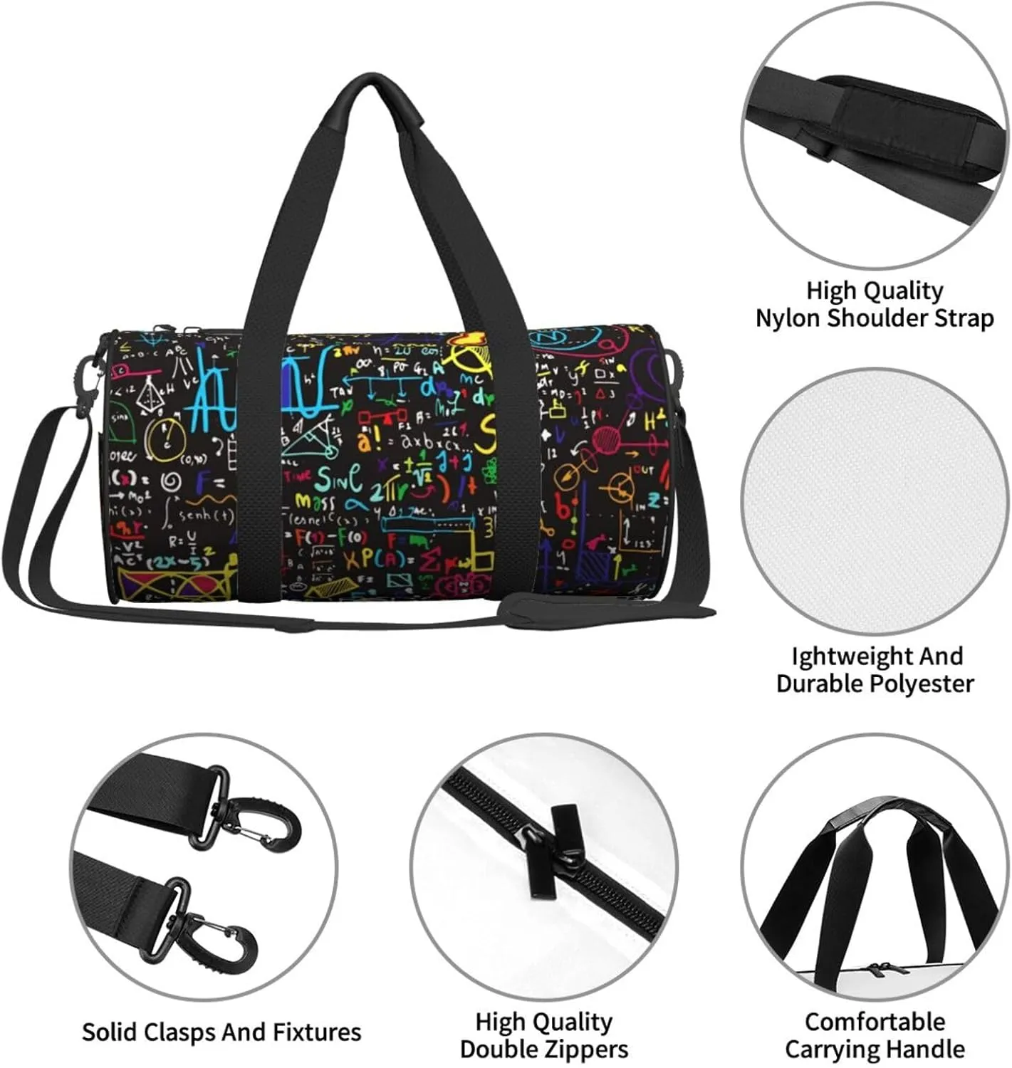 Travel Duffle Bag for Men Women, Algebra Physical Formulas Duffle Bags for Sport Gym Overnight Luggage