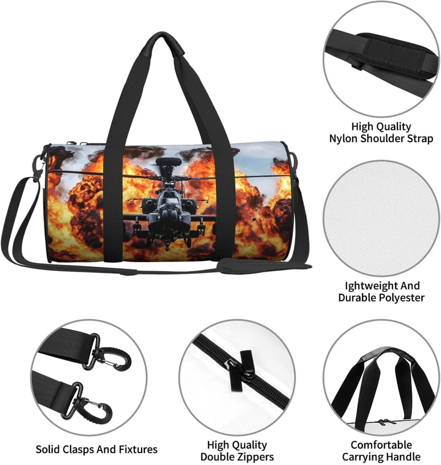 Travel Duffle Bag for Men Women, Apache Attack Helicopter Duffle Bags for Sport Gym Overnight Luggage