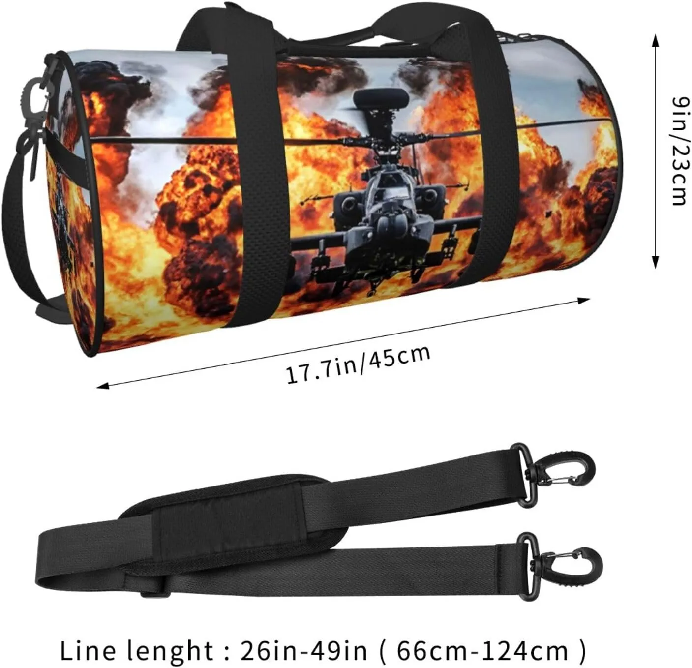 Travel Duffle Bag for Men Women, Apache Attack Helicopter Duffle Bags for Sport Gym Overnight Luggage