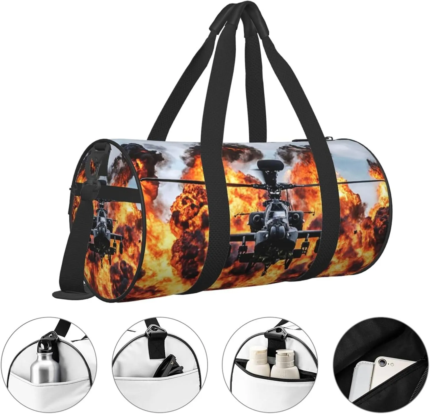 Travel Duffle Bag for Men Women, Apache Attack Helicopter Duffle Bags for Sport Gym Overnight Luggage