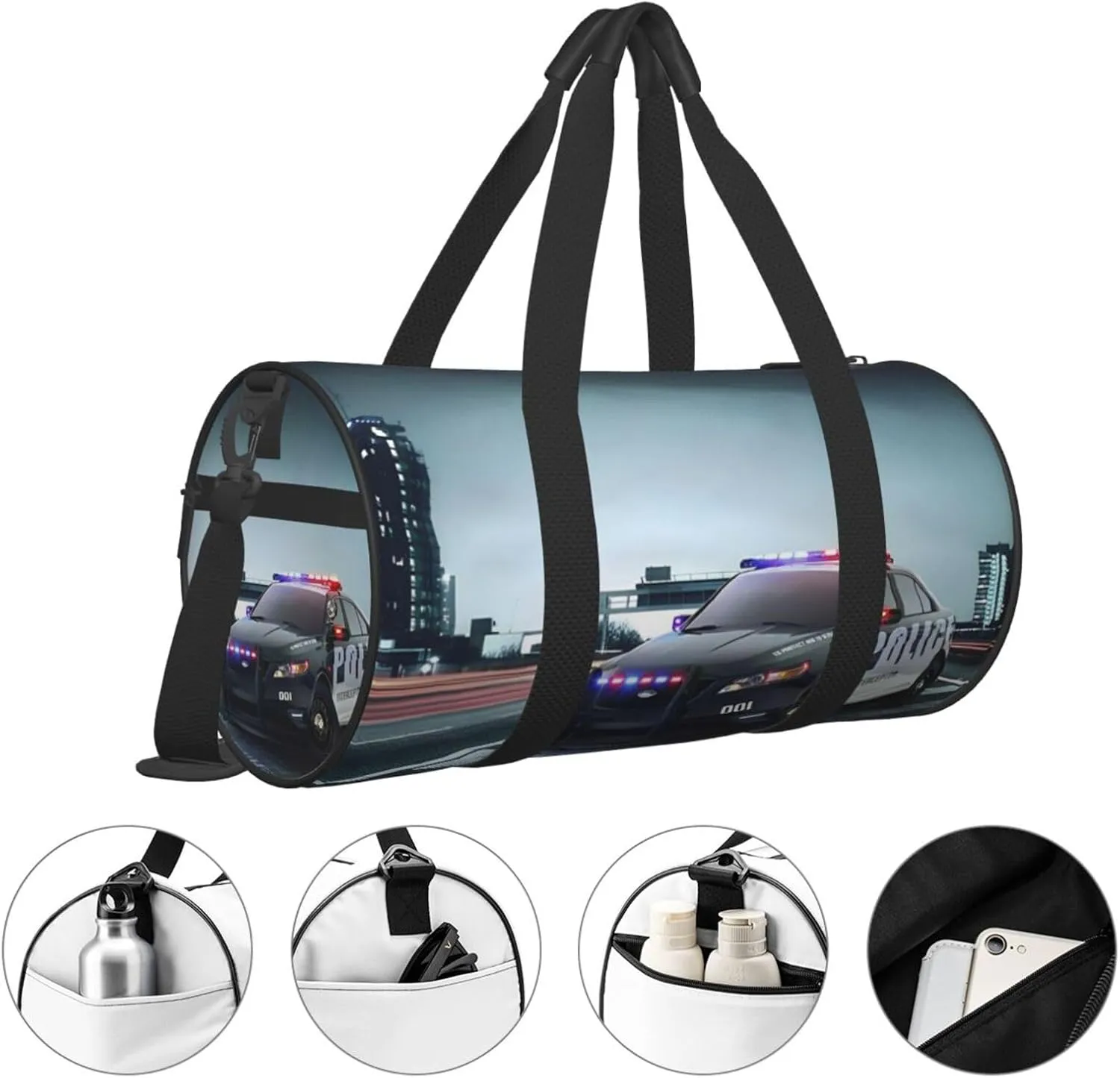 Travel Duffle Bag for Men Women, Awesome City Police Car Duffle Bags for Sport Gym Overnight Luggage