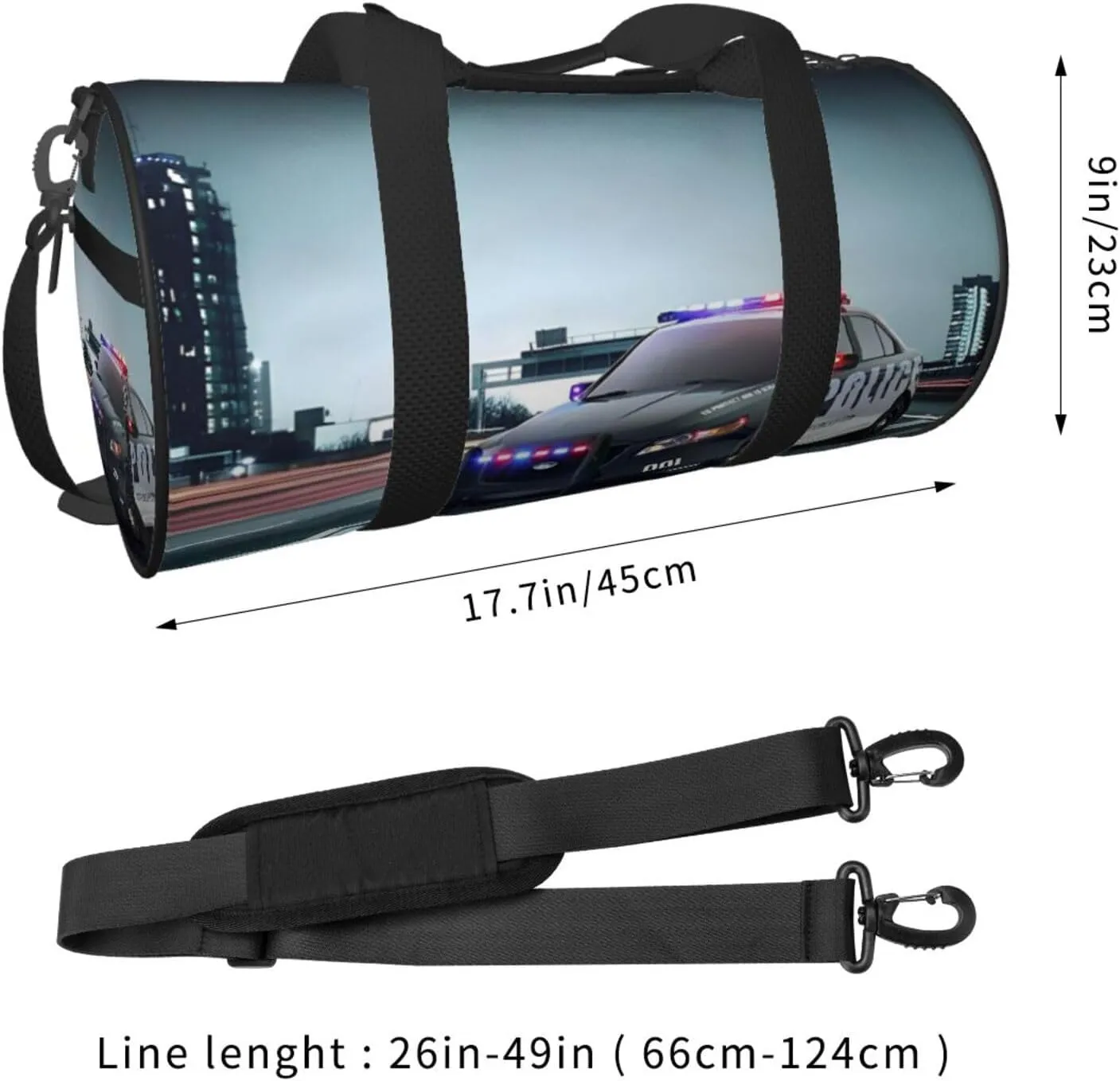 Travel Duffle Bag for Men Women, Awesome City Police Car Duffle Bags for Sport Gym Overnight Luggage