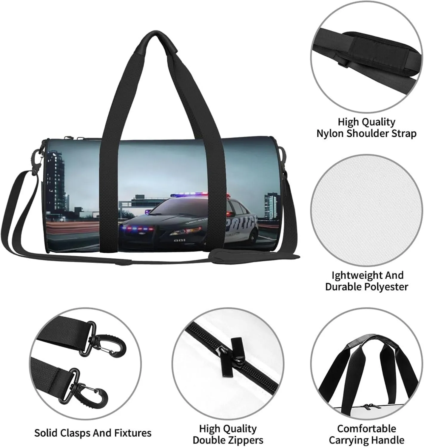 Travel Duffle Bag for Men Women, Awesome City Police Car Duffle Bags for Sport Gym Overnight Luggage