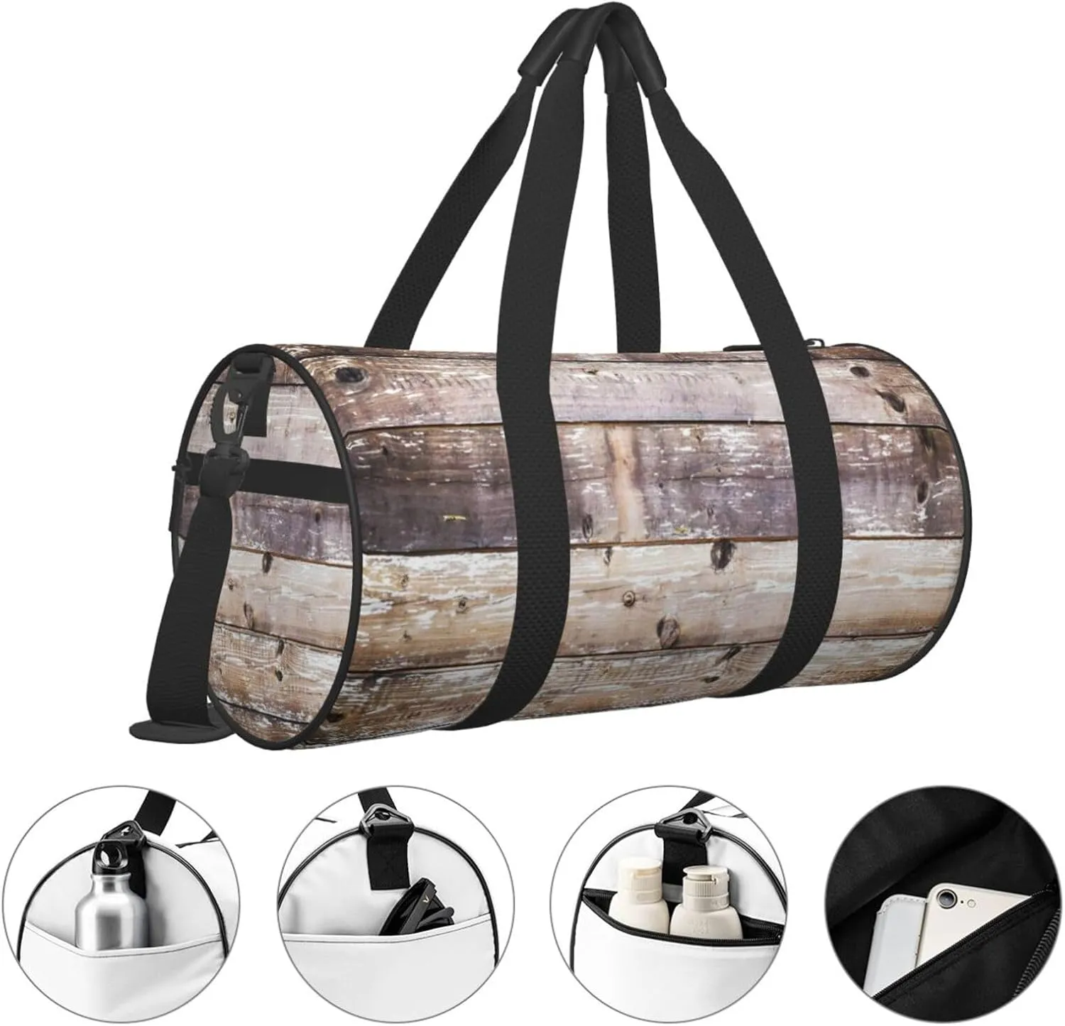 Travel Duffle Bag for Men Women, Brown Barn Planks Wood Duffle Bags for Sport Gym Overnight Luggage