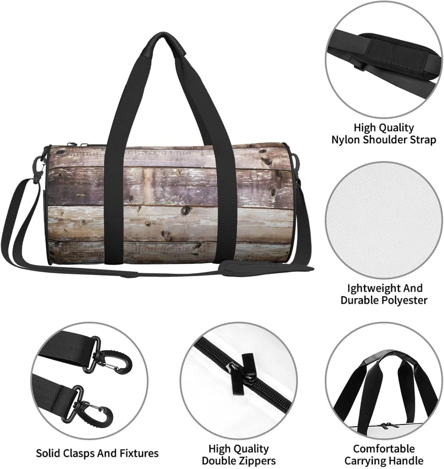 Travel Duffle Bag for Men Women, Brown Barn Planks Wood Duffle Bags for Sport Gym Overnight Luggage