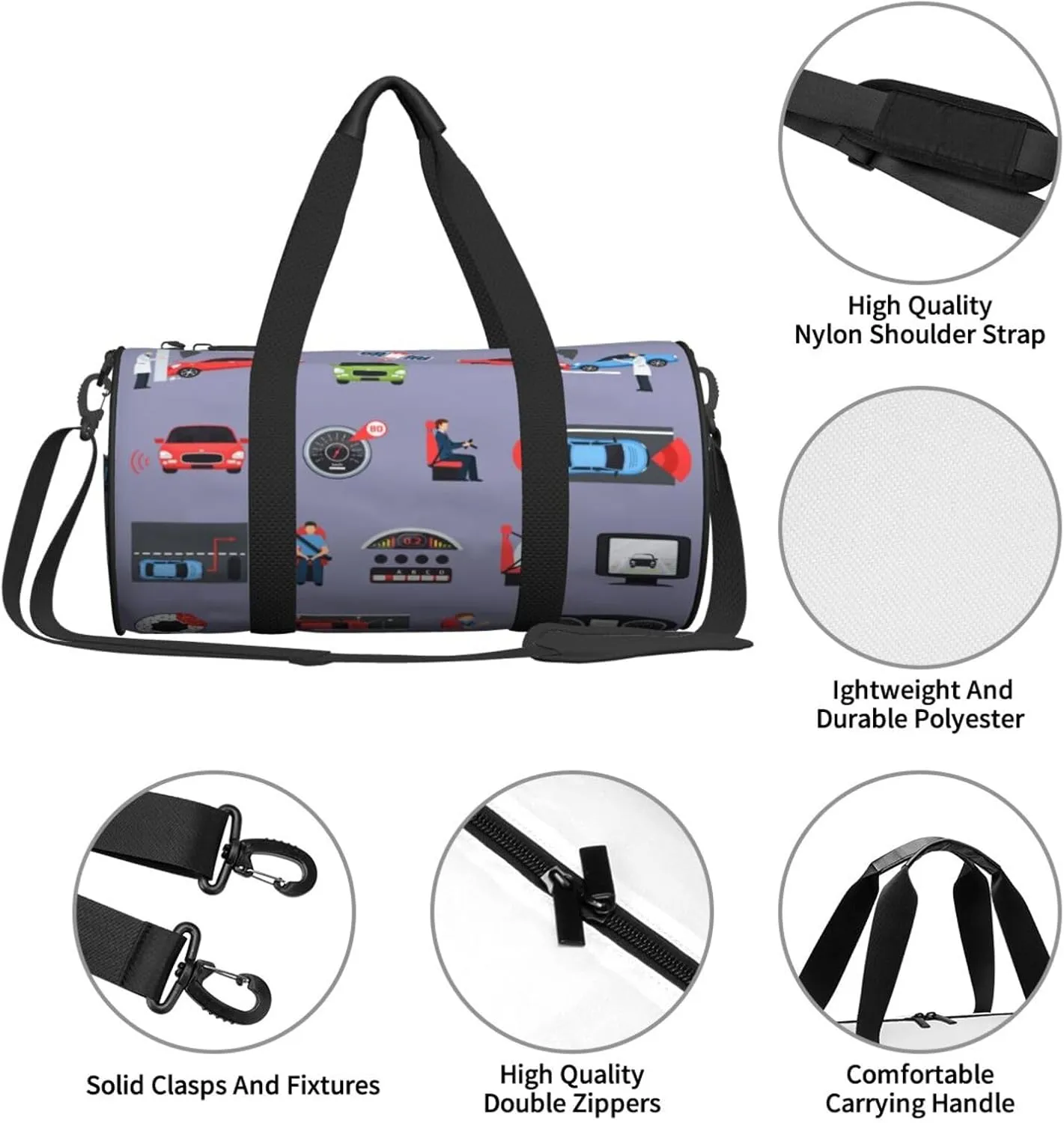 Travel Duffle Bag for Men Women, Car Safety Systems Duffle Bags for Sport Gym Overnight Luggage