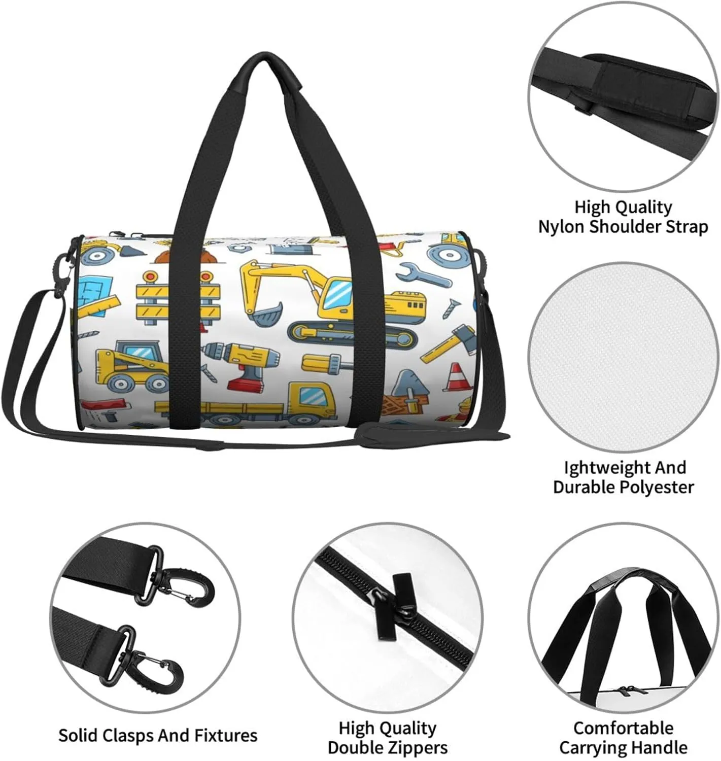 Travel Duffle Bag for Men Women, Construction Tools Machinery Duffle Bags for Sport Gym Overnight Luggage