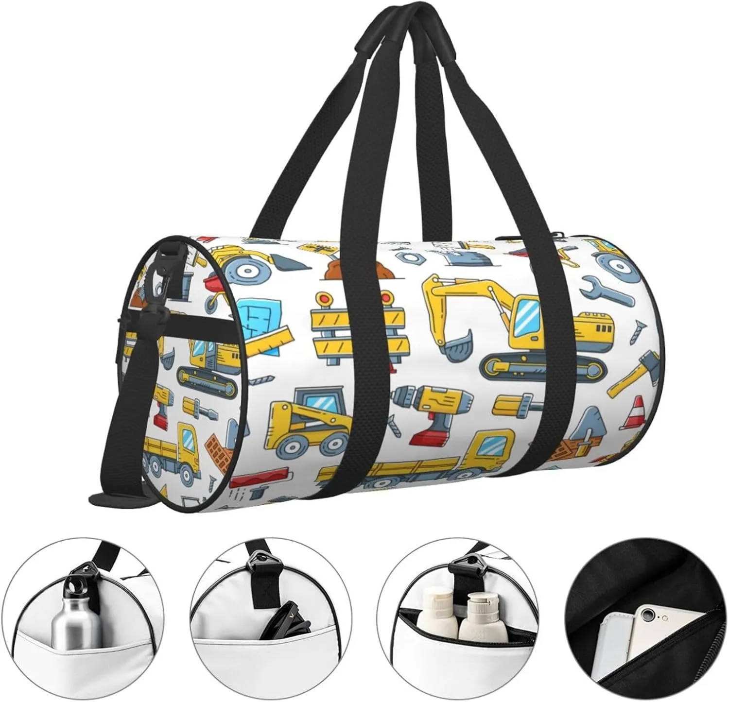 Travel Duffle Bag for Men Women, Construction Tools Machinery Duffle Bags for Sport Gym Overnight Luggage