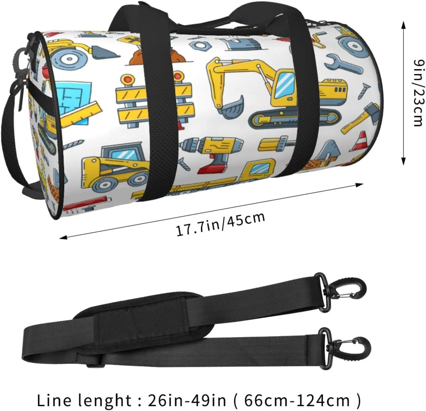Travel Duffle Bag for Men Women, Construction Tools Machinery Duffle Bags for Sport Gym Overnight Luggage