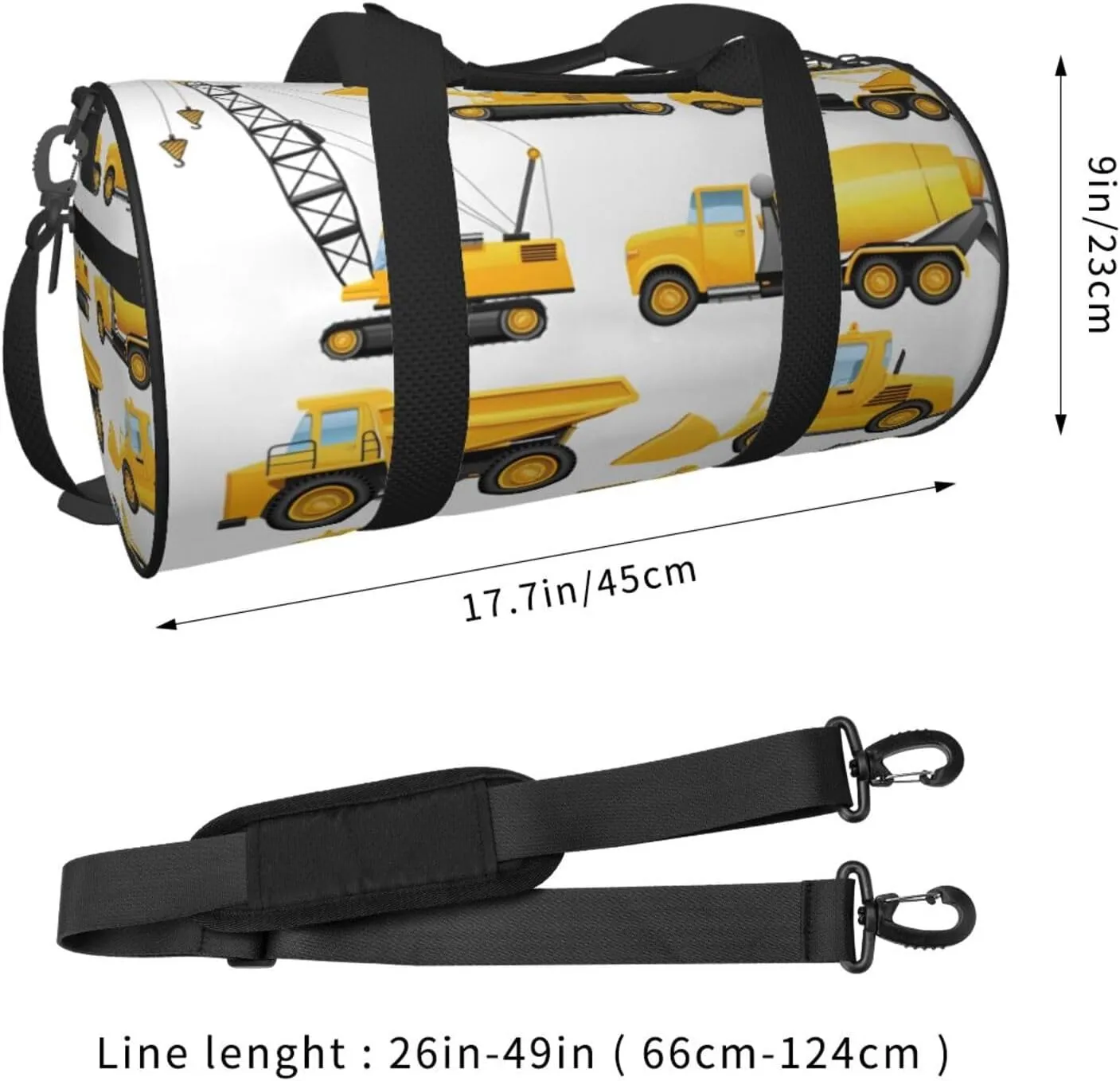 Travel Duffle Bag for Men Women, Construction Vehicles Machinery Trucks Duffle Bags for Sport Gym Overnight Luggage