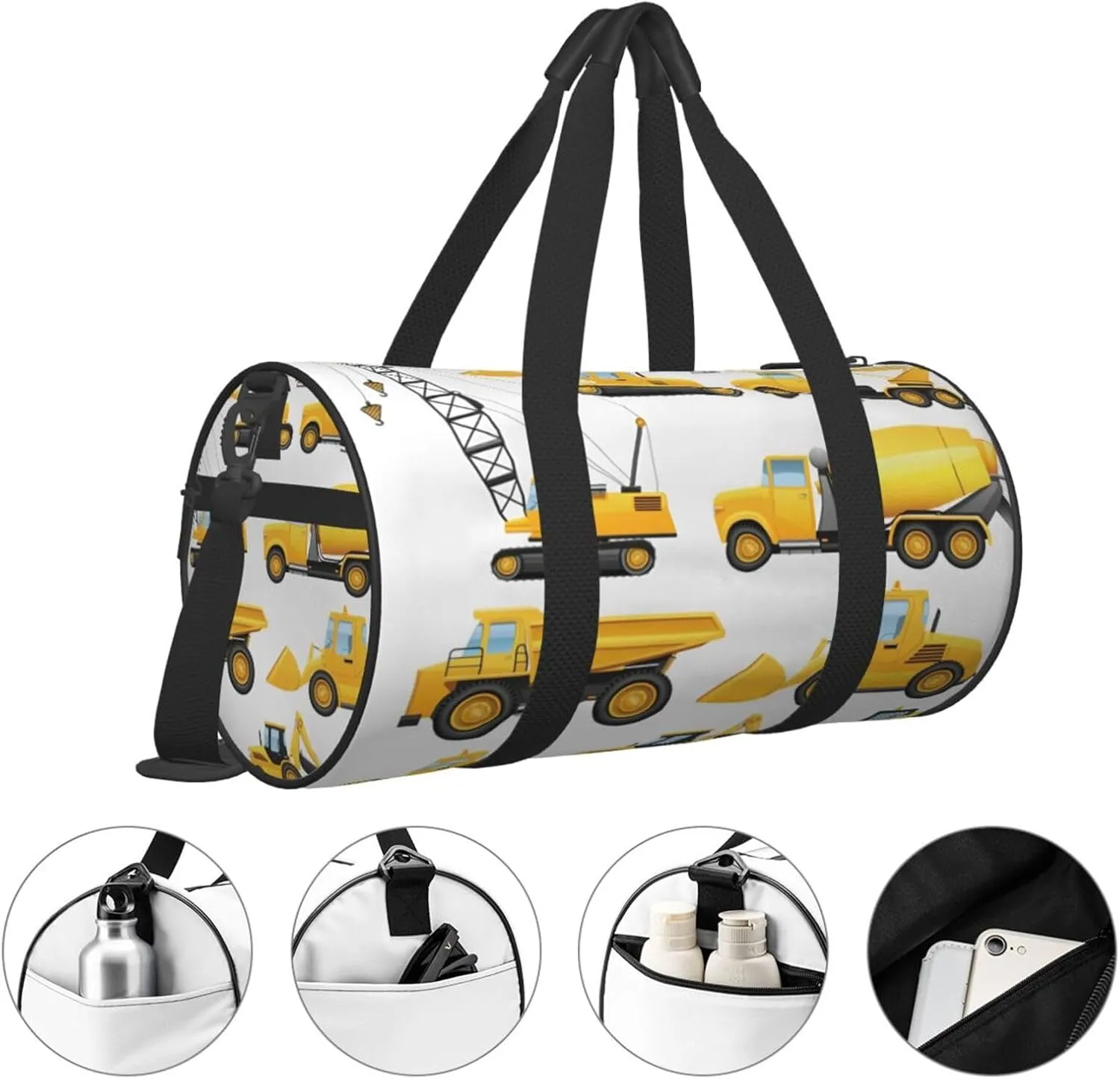 Travel Duffle Bag for Men Women, Construction Vehicles Machinery Trucks Duffle Bags for Sport Gym Overnight Luggage