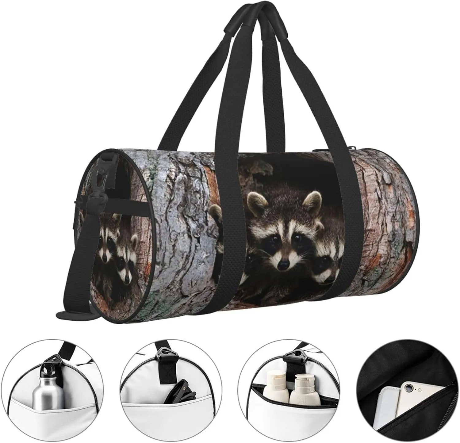 Travel Duffle Bag for Men Women, Cute Raccoon Family Duffle Bags for Sport Gym Overnight Luggage