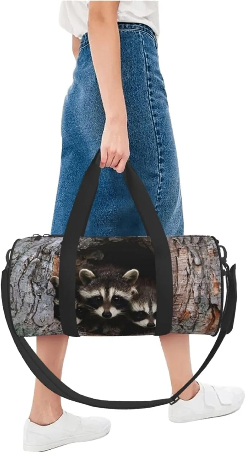 Travel Duffle Bag for Men Women, Cute Raccoon Family Duffle Bags for Sport Gym Overnight Luggage